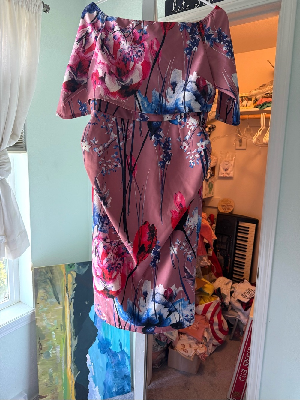 Floral Off-Shoulder Midi Mauve Maternity Dress